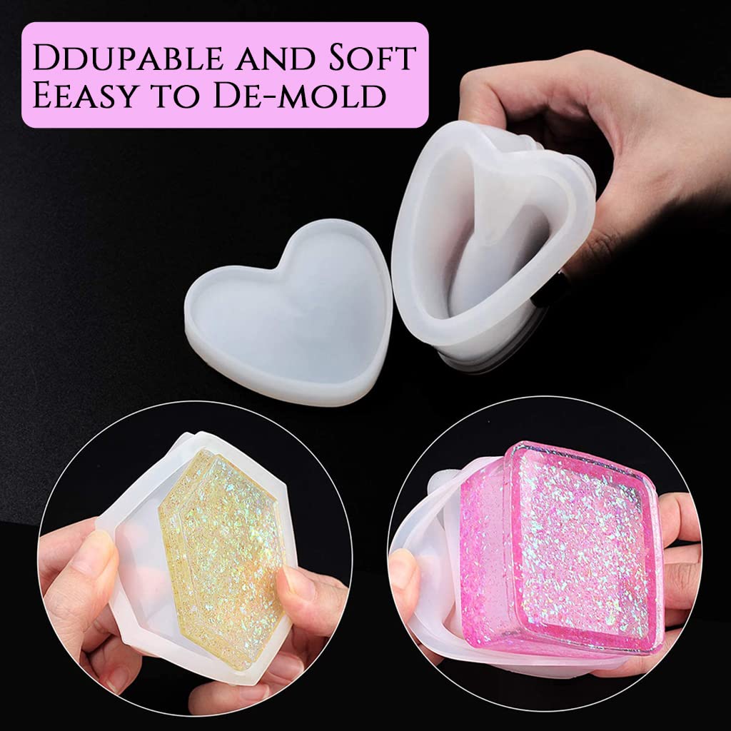 HASTHIP 3Pcs Resin Heart Hexagon Square Jewelry Organizer Kit Silicone Resin Molds for DIY Making Home Decor Craft Tools HASTHIP 3Pcs Resin Heart Hexagon Square Jewelry Organizer Kit Silicone Resin Molds for DIY Making Home Decor Craft Tools